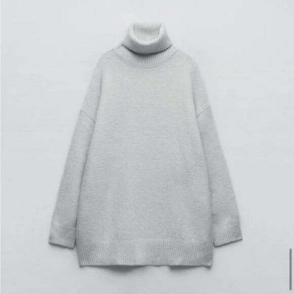 Zara Light Heather Gray Turtleneck Chunky Knit Oversized Pullover